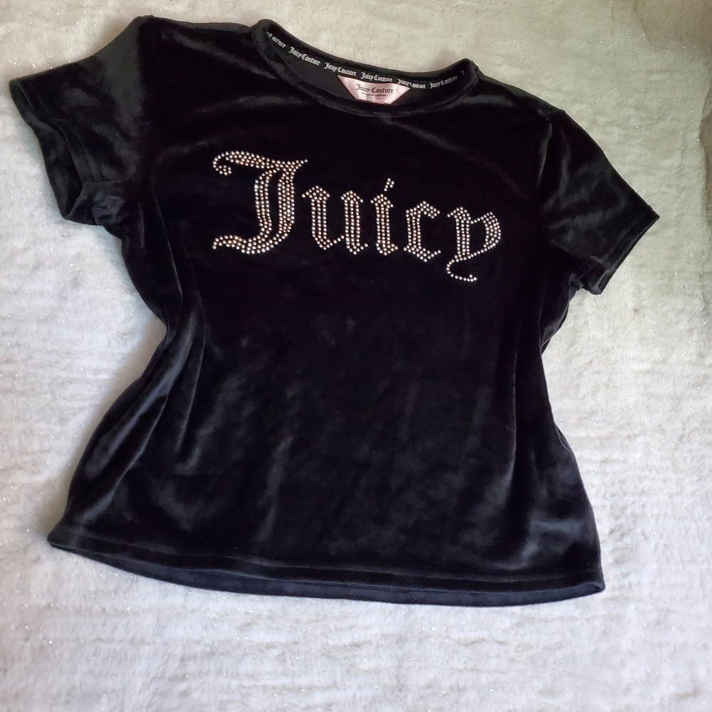 Juicy Couture Black Velvet Rhinestone 'Juicy' Logo Sleepwear Top